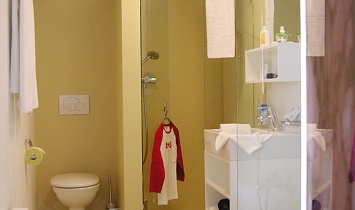 Design-Bad mit Dusche, WC und Waschbecken